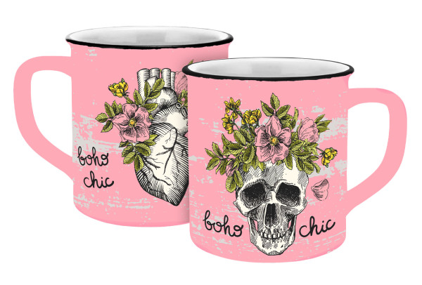 13620 Tasse Skull bohochic Emaille-Optik 400ml